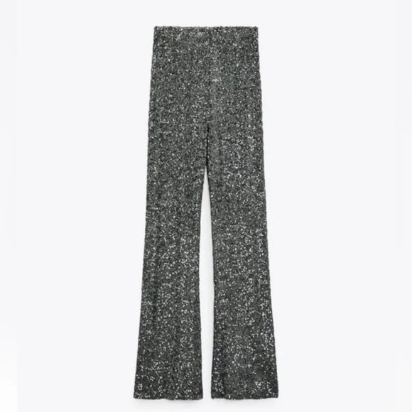 ZARA FLARED SEQUIN LEGGINGS - Picture 8 of 13